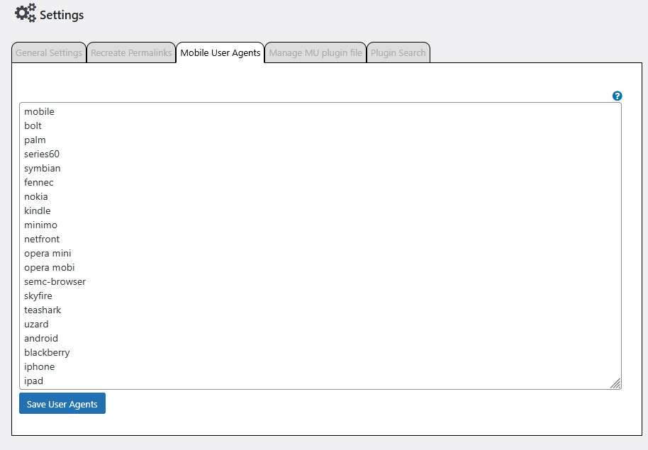 Plugin Organizer mobile user agents tab