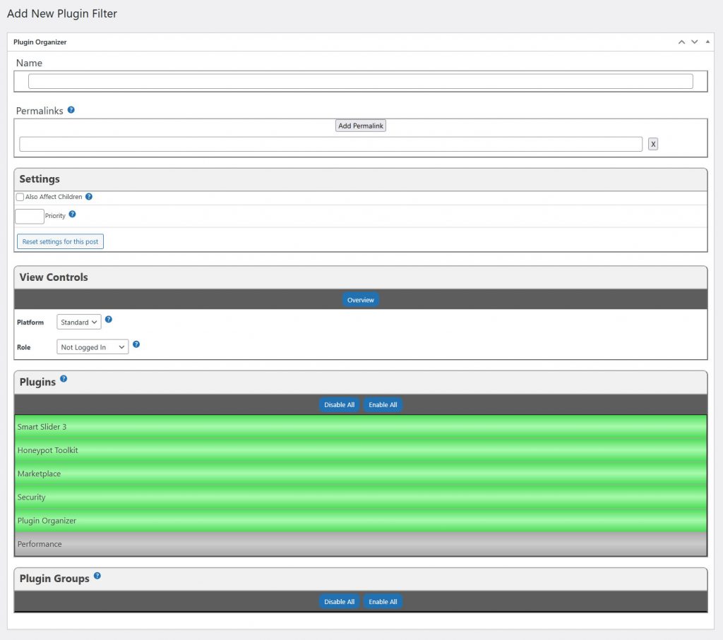 plugin filter editor screen