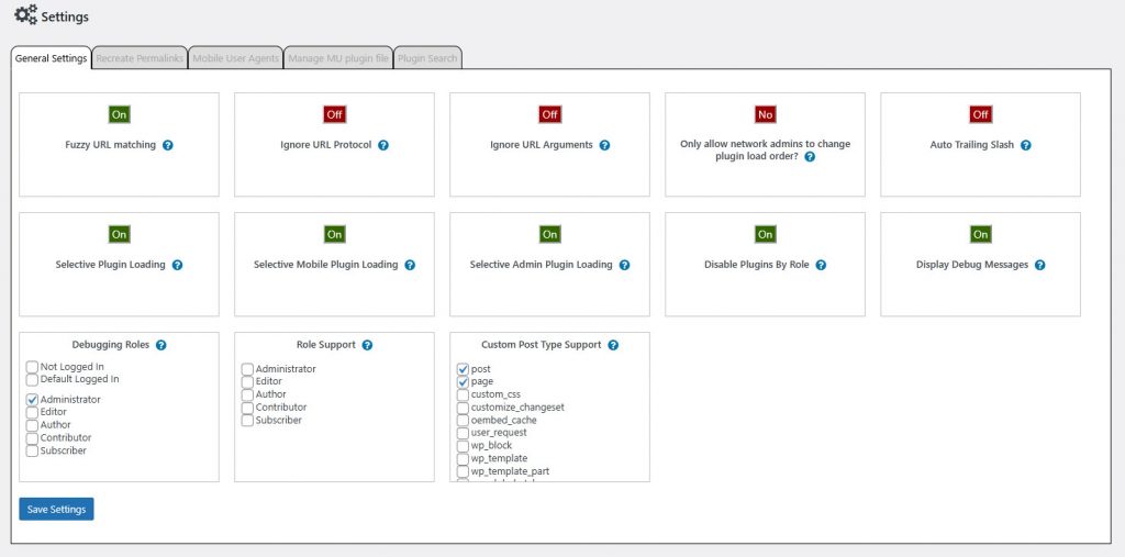 Plugin Organizer general settings tab