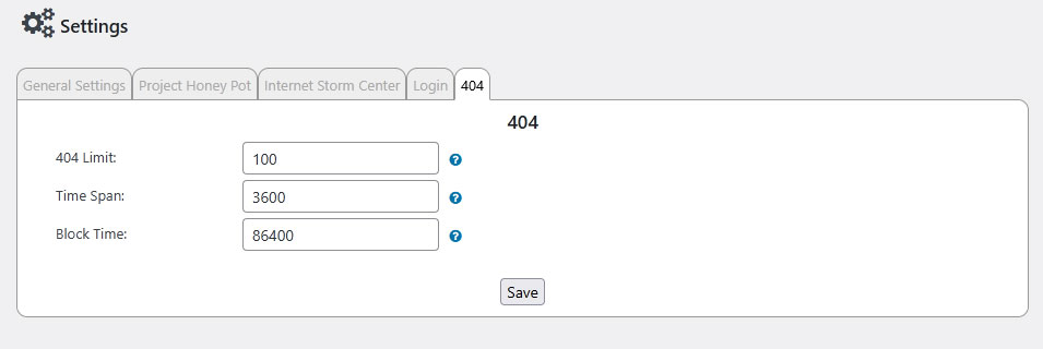 Honeypot Toolkit 404 settings tab