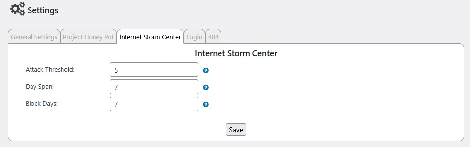 Honeypot Toolkit Internet Storm Center settings tab