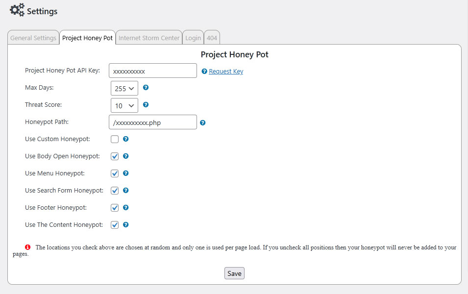 Honeypot Toolkit Project Honey Pot tab