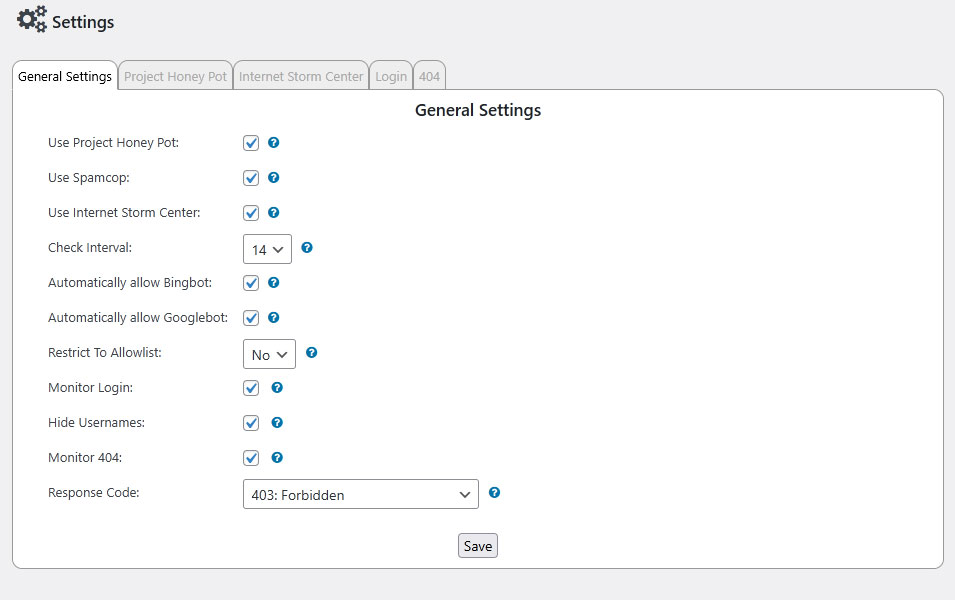 Honeypot Toolkit general settings tab